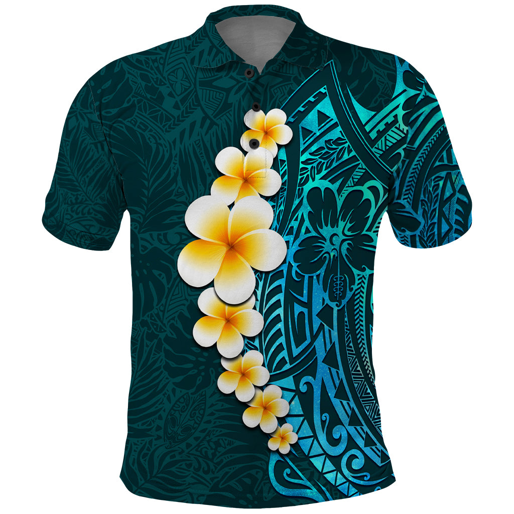 Turquosie Polynesia Polo Shirt Plumeria Tropical Leaves With Galaxy Polynesian Art LT14 Turquoise - Polynesian Pride