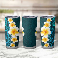 Turquosie Polynesia Tumbler Cup Plumeria Tropical Leaves With Galaxy Polynesian Art LT14 - Polynesian Pride