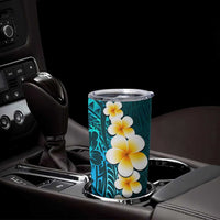 Turquosie Polynesia Tumbler Cup Plumeria Tropical Leaves With Galaxy Polynesian Art LT14 - Polynesian Pride
