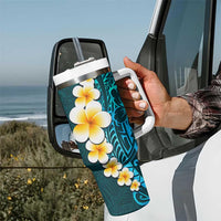 Turquosie Polynesia Tumbler With Handle Plumeria Tropical Leaves With Galaxy Polynesian Art LT14 - Polynesian Pride