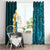 Turquosie Polynesia Window Curtain Plumeria Tropical Leaves With Galaxy Polynesian Art LT14 - Polynesian Pride