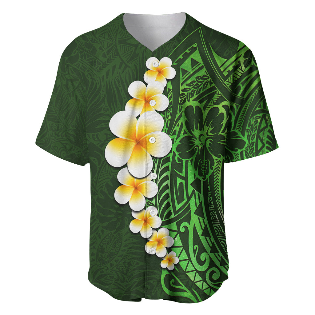 Green Polynesia Baseball Jersey Plumeria Tropical Leaves With Galaxy Polynesian Art LT14 Green - Polynesian Pride