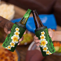 Green Polynesia 4 in 1 Can Cooler Tumbler Plumeria Tropical Leaves With Galaxy Polynesian Art