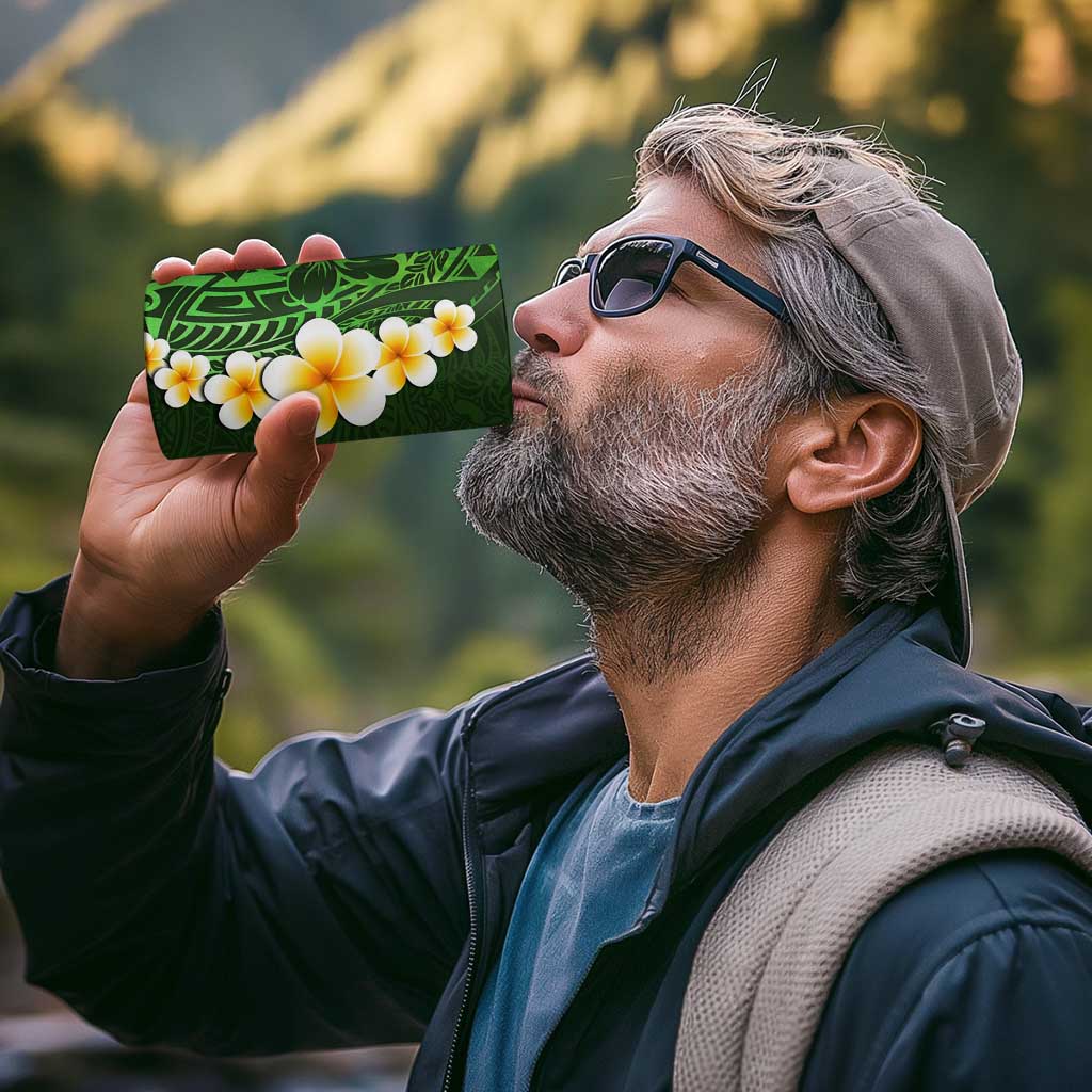 Green Polynesia 4 in 1 Can Cooler Tumbler Plumeria Tropical Leaves With Galaxy Polynesian Art
