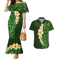 Green Polynesia Couples Matching Mermaid Dress and Hawaiian Shirt Plumeria Tropical Leaves With Galaxy Polynesian Art LT14 Green - Polynesian Pride