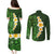 Green Polynesia Couples Matching Puletasi Dress and Long Sleeve Button Shirt Plumeria Tropical Leaves With Galaxy Polynesian Art LT14 - Polynesian Pride