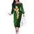 Green Polynesia Family Matching Off Shoulder Long Sleeve Dress and Hawaiian Shirt Plumeria Tropical Leaves With Galaxy Polynesian Art LT14 Mom's Dress Green - Polynesian Pride