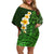 Green Polynesia Family Matching Off Shoulder Short Dress and Hawaiian Shirt Plumeria Tropical Leaves With Galaxy Polynesian Art LT14 Mom's Dress Green - Polynesian Pride