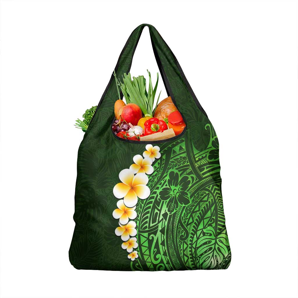 Green Polynesia Grocery Bag Plumeria Tropical Leaves With Galaxy Polynesian Art LT14 1-pack One Size Green - Polynesian Pride