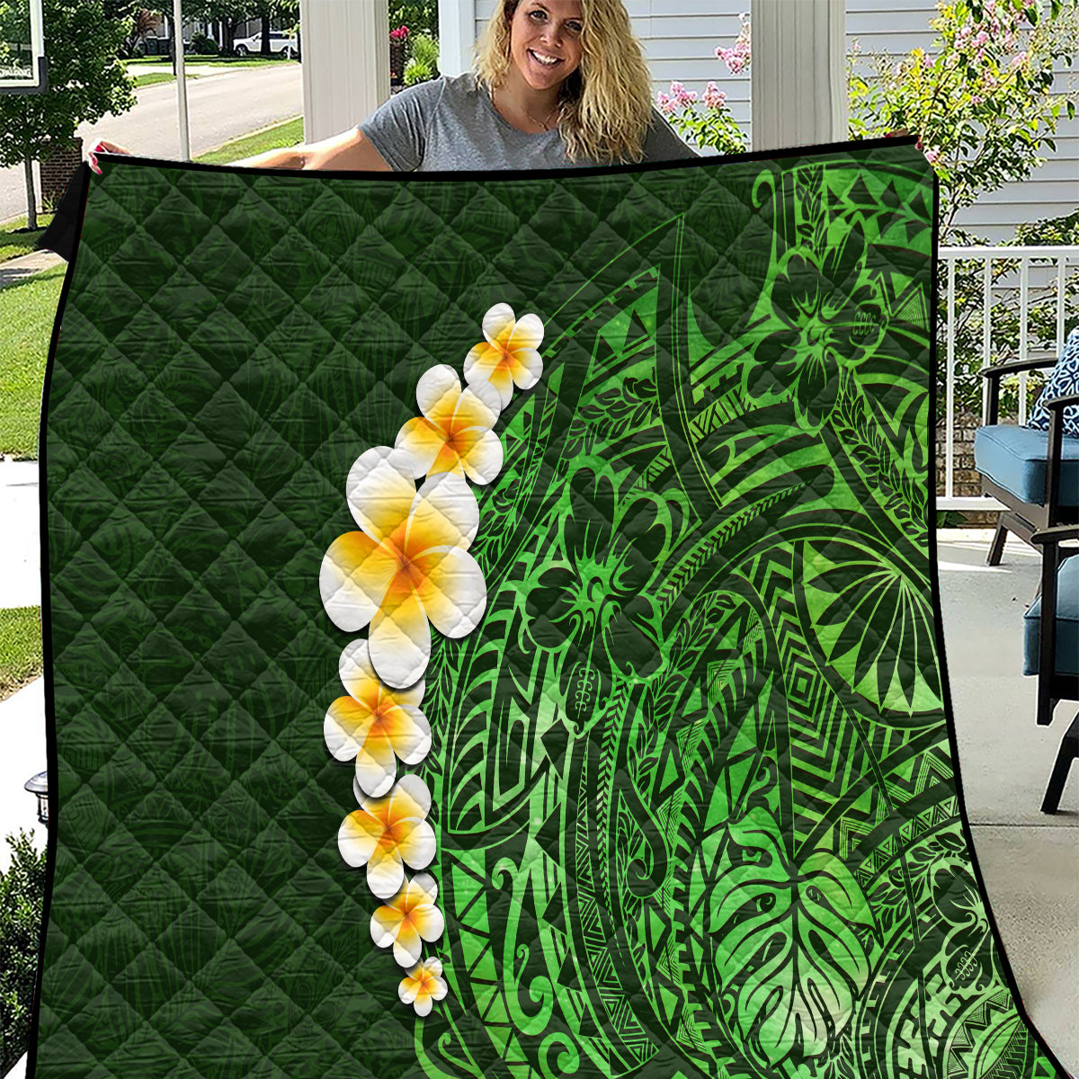 Green Polynesia Quilt Plumeria Tropical Leaves With Galaxy Polynesian Art LT14 Green - Polynesian Pride