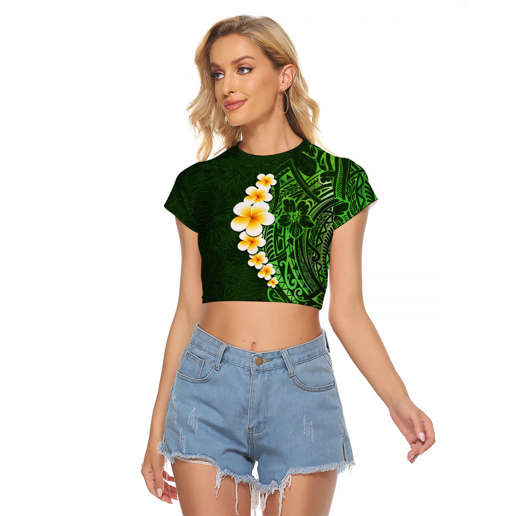 Green Polynesia Raglan Cropped T Shirt Plumeria Tropical Leaves With Galaxy Polynesian Art LT14 Female Green - Polynesian Pride