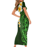 Green Polynesia Short Sleeve Bodycon Dress Plumeria Tropical Leaves With Galaxy Polynesian Art LT14 - Polynesian Pride