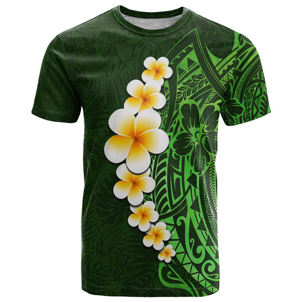 Green Polynesia T Shirt Plumeria Tropical Leaves With Galaxy Polynesian Art LT14 Green - Polynesian Pride