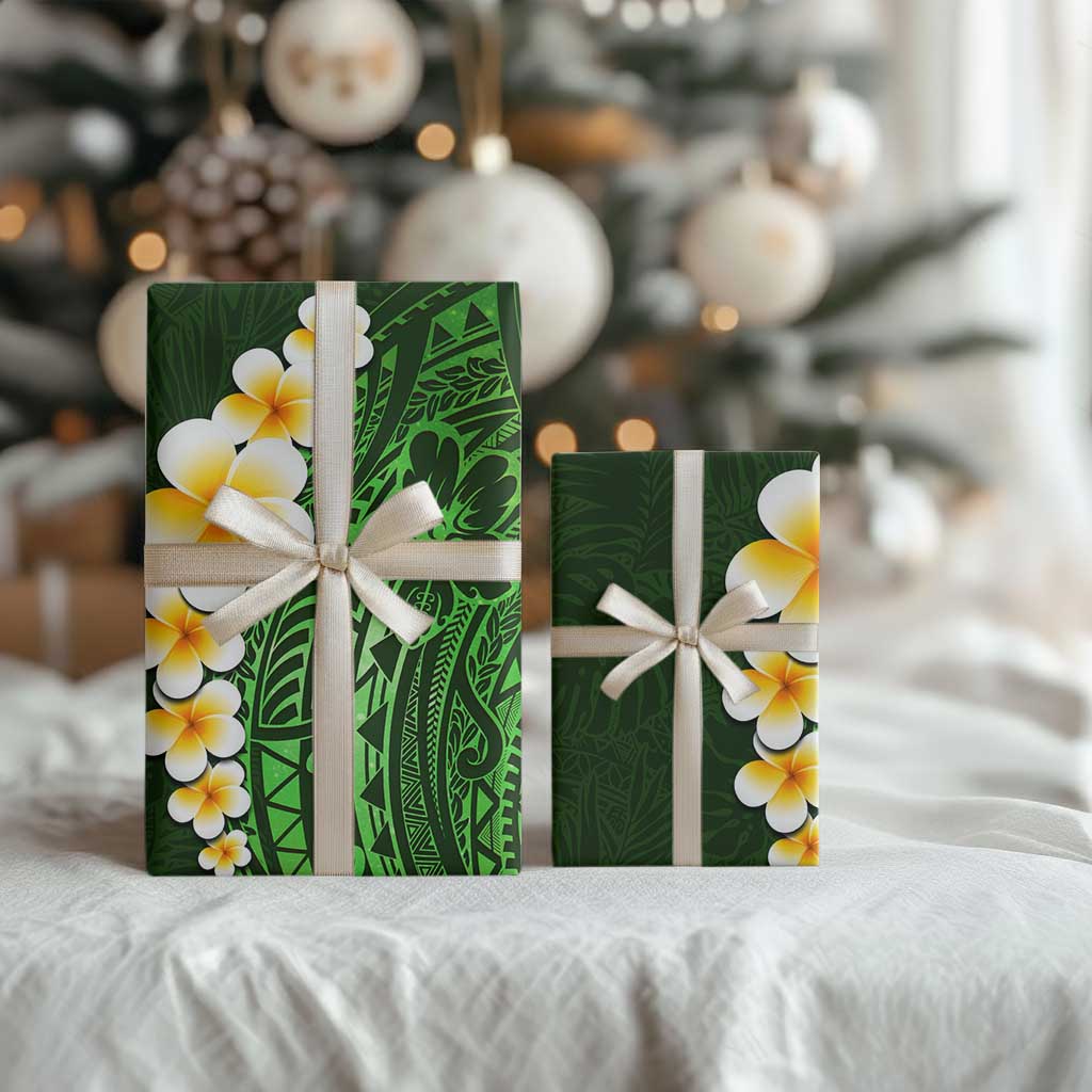 Green Polynesia Wrapping Paper Plumeria Tropical Leaves With Galaxy Polynesian Art