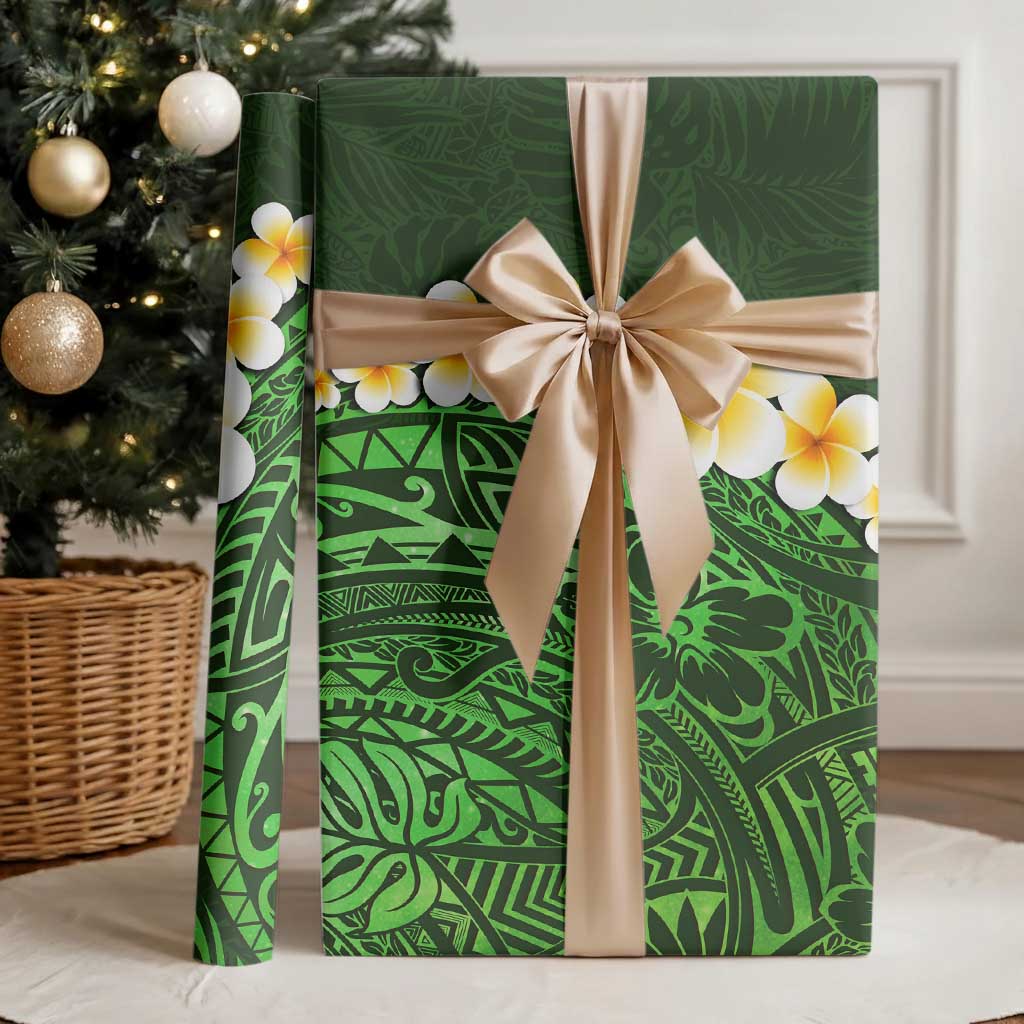 Green Polynesia Wrapping Paper Plumeria Tropical Leaves With Galaxy Polynesian Art