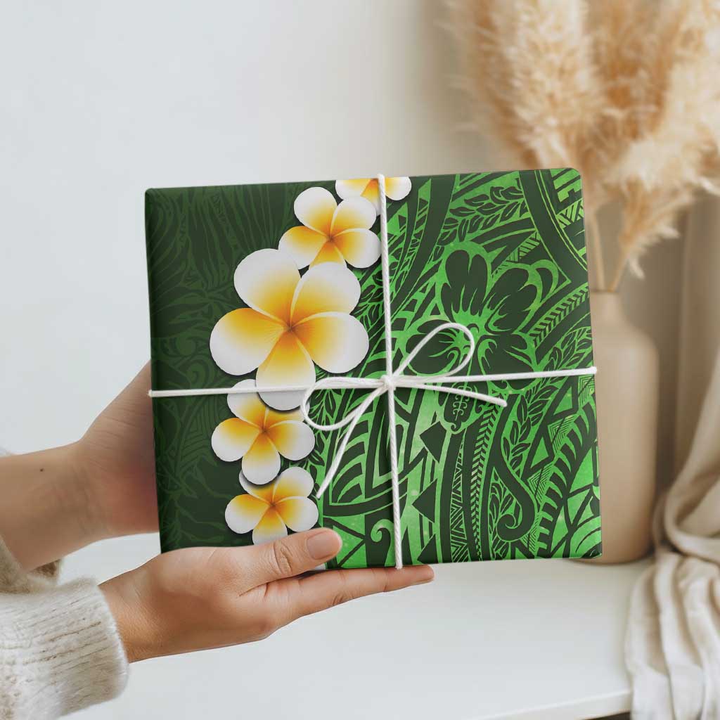 Green Polynesia Wrapping Paper Plumeria Tropical Leaves With Galaxy Polynesian Art