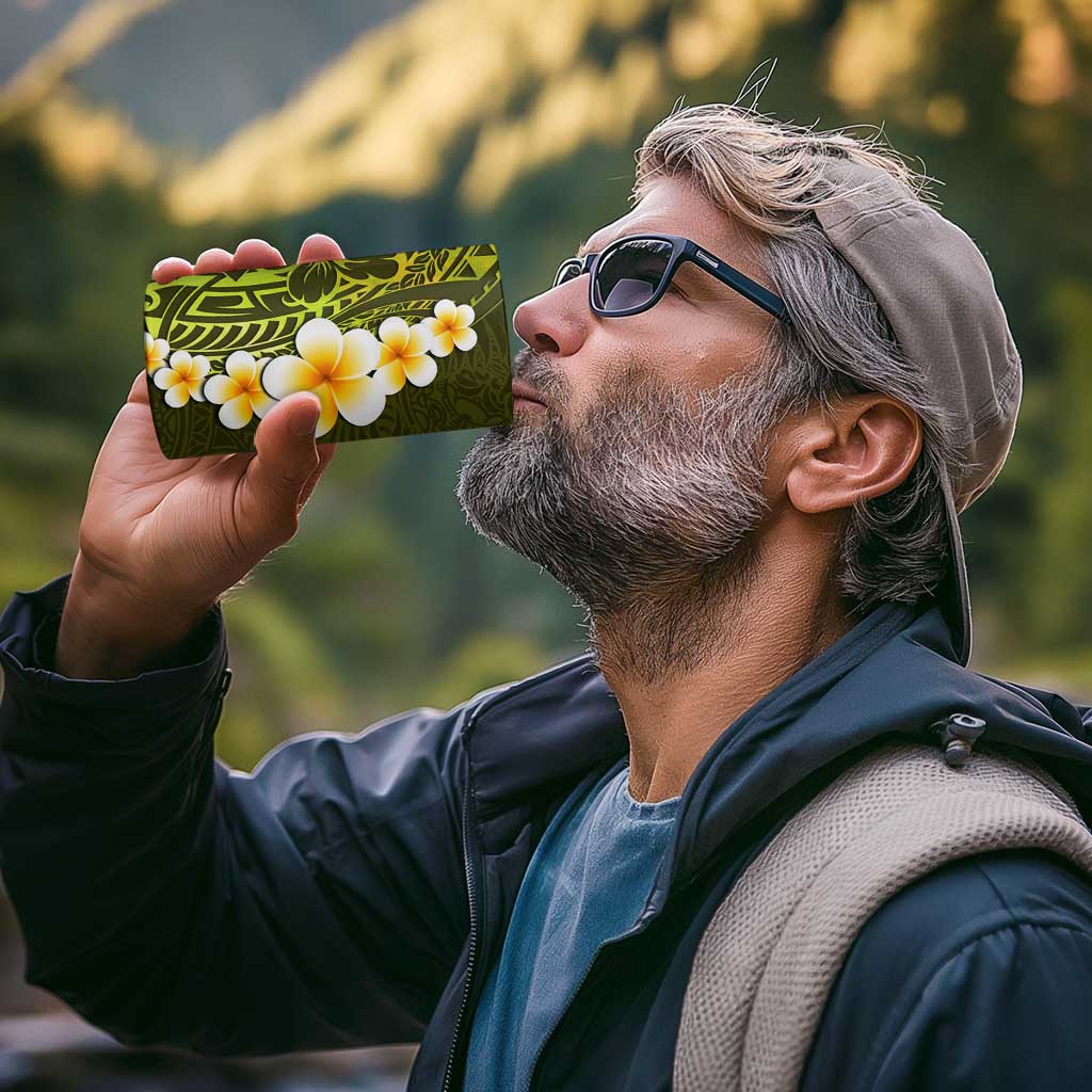 Lime Green Tropical Plumeria With Galaxy Polynesian Art 4 in 1 Can Cooler Tumbler