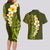 Lime Green Tropical Plumeria With Galaxy Polynesian Art Couples Matching Long Sleeve Bodycon Dress and Hawaiian Shirt LT14 - Polynesian Pride