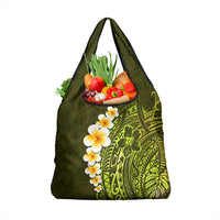 Lime Green Tropical Plumeria With Galaxy Polynesian Art Grocery Bag LT14 1-pack One Size Lime Green - Polynesian Pride