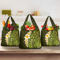 Lime Green Tropical Plumeria With Galaxy Polynesian Art Grocery Bag LT14 3-pack One Size Lime Green - Polynesian Pride