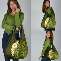 Lime Green Tropical Plumeria With Galaxy Polynesian Art Grocery Bag LT14 - Polynesian Pride