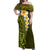 Lime Green Tropical Plumeria With Galaxy Polynesian Art Off Shoulder Maxi Dress LT14 Women Lime Green - Polynesian Pride