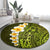 Lime Green Tropical Plumeria With Galaxy Polynesian Art Round Carpet LT14 - Polynesian Pride