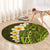 Lime Green Tropical Plumeria With Galaxy Polynesian Art Round Carpet LT14 - Polynesian Pride