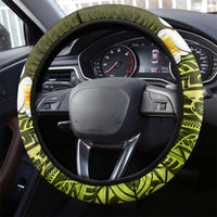 Lime Green Tropical Plumeria With Galaxy Polynesian Art Steering Wheel Cover LT14 - Polynesian Pride