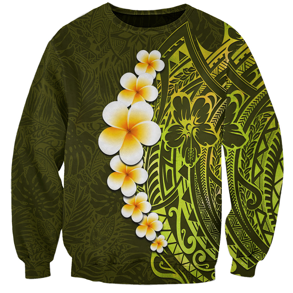 Lime Green Tropical Plumeria With Galaxy Polynesian Art Sweatshirt LT14 Unisex Lime Green - Polynesian Pride