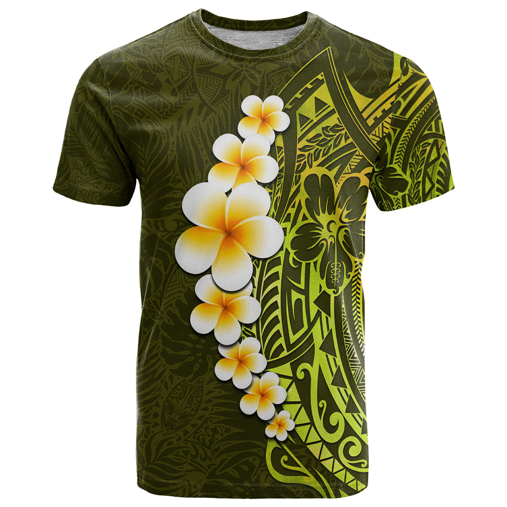 Lime Green Tropical Plumeria With Galaxy Polynesian Art T Shirt LT14 Lime Green - Polynesian Pride