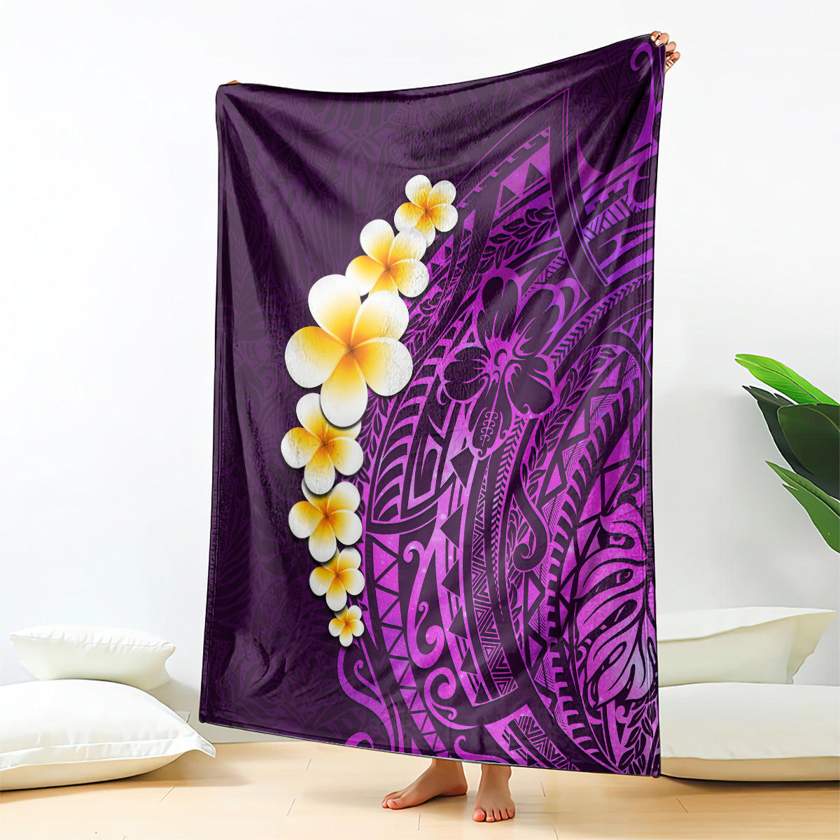 Purple Tropical Plumeria With Galaxy Polynesian Art Blanket LT14 Purple - Polynesian Pride