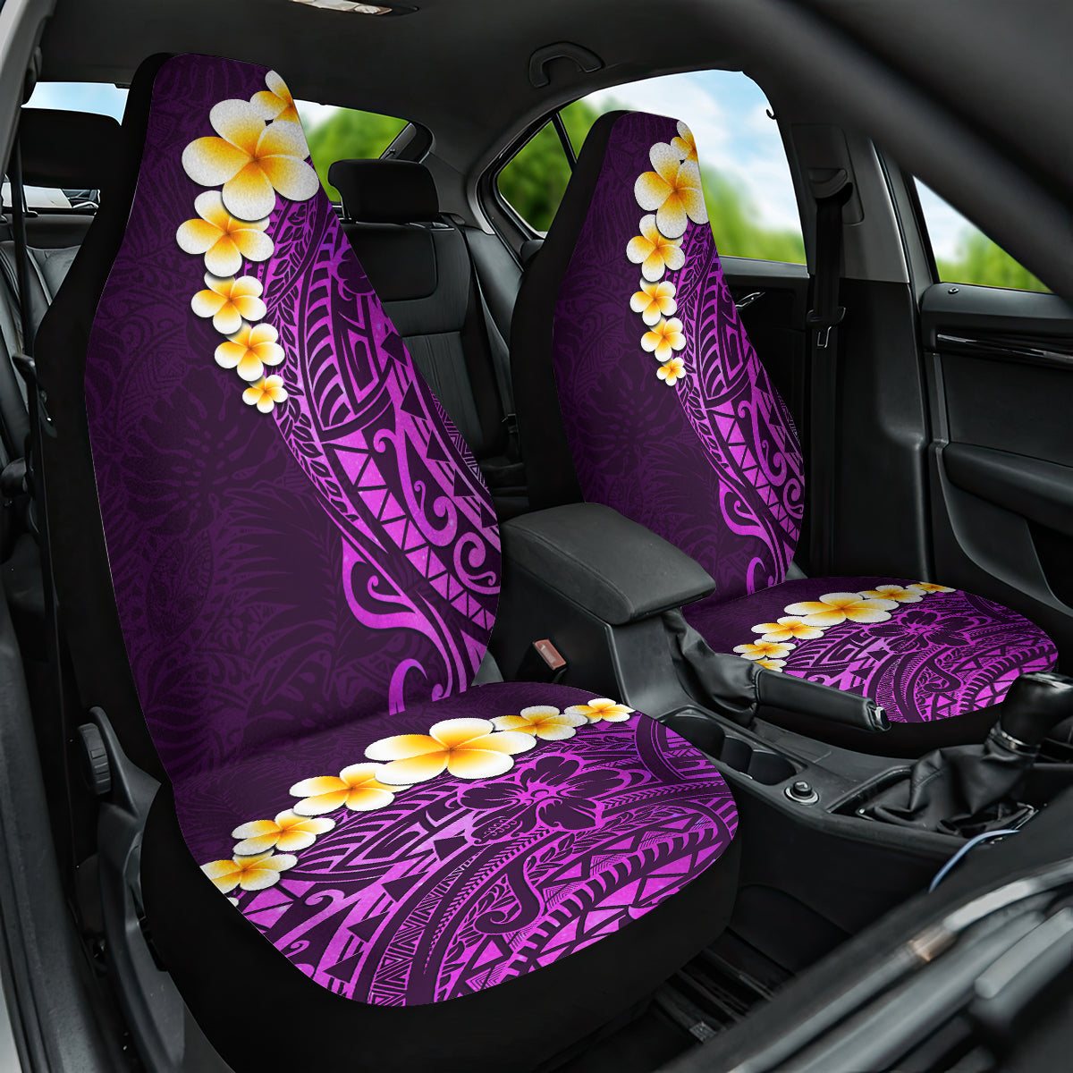 Purple Tropical Plumeria With Galaxy Polynesian Art Car Seat Cover LT14 One Size Purple - Polynesian Pride
