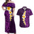 Purple Tropical Plumeria With Galaxy Polynesian Art Couples Matching Off Shoulder Maxi Dress and Hawaiian Shirt LT14 Purple - Polynesian Pride