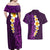 Purple Tropical Plumeria With Galaxy Polynesian Art Couples Matching Off Shoulder Maxi Dress and Hawaiian Shirt LT14 - Polynesian Pride