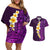 Purple Tropical Plumeria With Galaxy Polynesian Art Couples Matching Off Shoulder Short Dress and Hawaiian Shirt LT14 Purple - Polynesian Pride