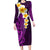 Purple Tropical Plumeria With Galaxy Polynesian Art Family Matching Long Sleeve Bodycon Dress and Hawaiian Shirt LT14 Mom's Dress Purple - Polynesian Pride