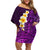 Purple Tropical Plumeria With Galaxy Polynesian Art Family Matching Off Shoulder Short Dress and Hawaiian Shirt LT14 Mom's Dress Purple - Polynesian Pride