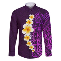 Purple Tropical Plumeria With Galaxy Polynesian Art Family Matching Puletasi Dress and Hawaiian Shirt LT14 Dad's Shirt - Long Sleeve Purple - Polynesian Pride