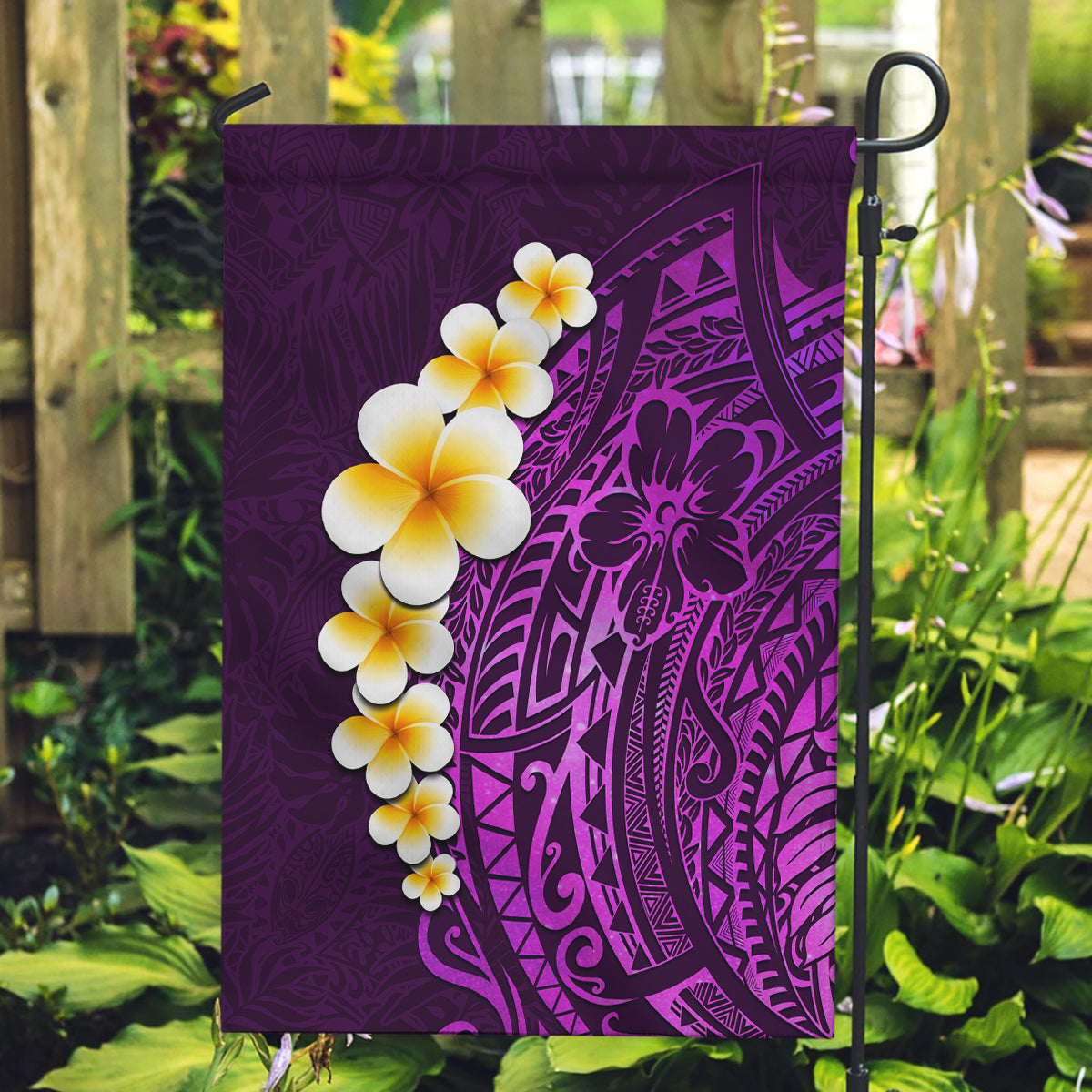 Purple Tropical Plumeria With Galaxy Polynesian Art Garden Flag LT14 Garden Flag Purple - Polynesian Pride