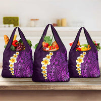 Purple Tropical Plumeria With Galaxy Polynesian Art Grocery Bag LT14 3-pack One Size Purple - Polynesian Pride