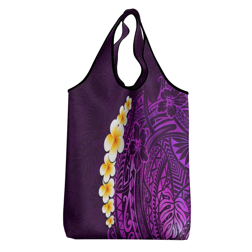 Purple Tropical Plumeria With Galaxy Polynesian Art Grocery Bag LT14 - Polynesian Pride