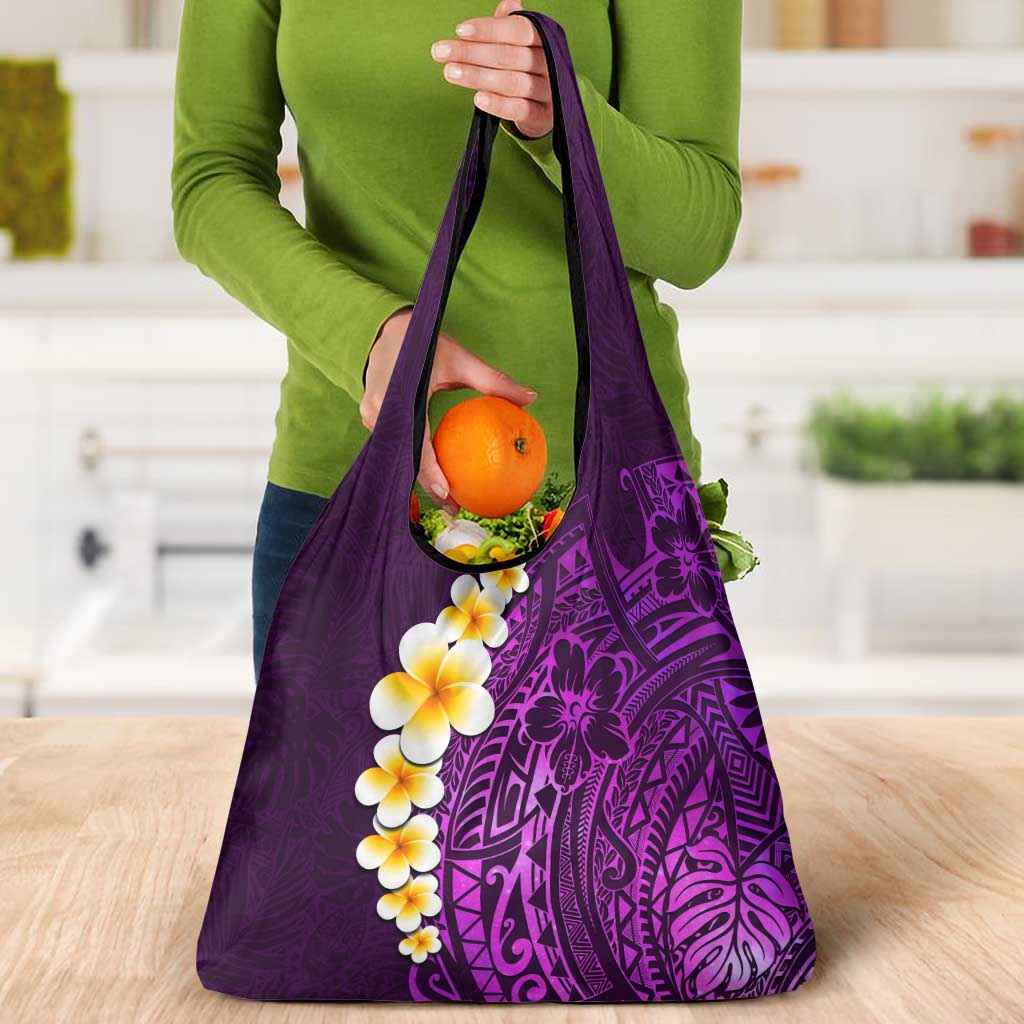 Purple Tropical Plumeria With Galaxy Polynesian Art Grocery Bag LT14 - Polynesian Pride