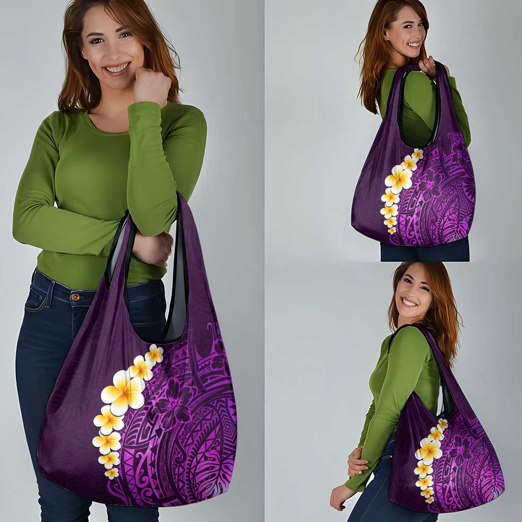 Purple Tropical Plumeria With Galaxy Polynesian Art Grocery Bag LT14 - Polynesian Pride