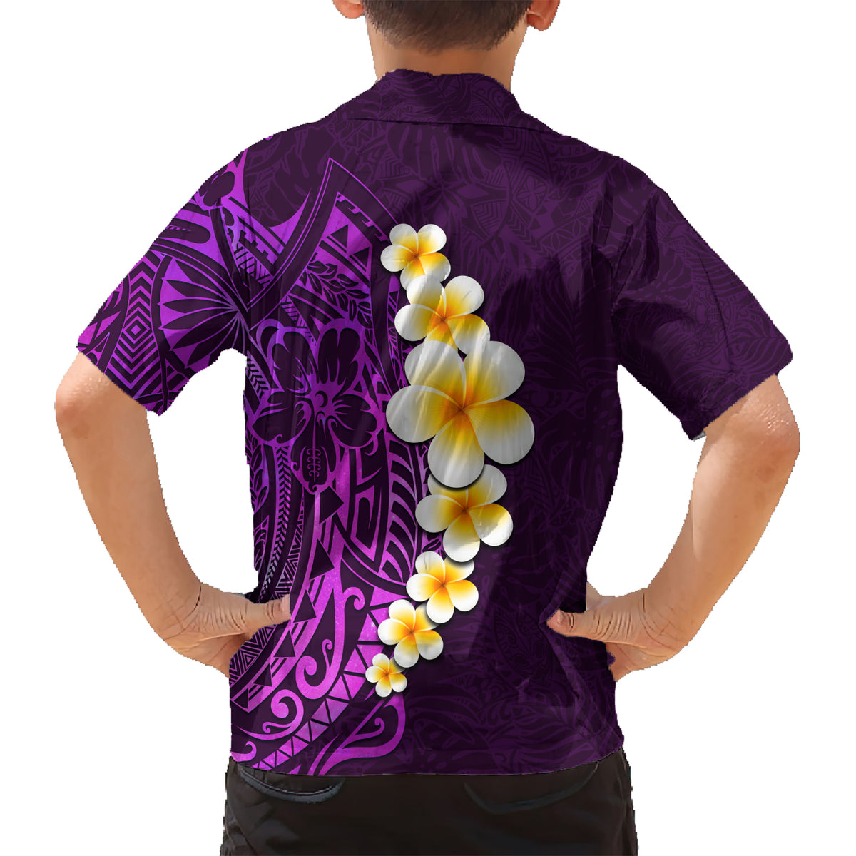 Purple Tropical Plumeria With Galaxy Polynesian Art Kid Hawaiian Shirt LT14 - Polynesian Pride