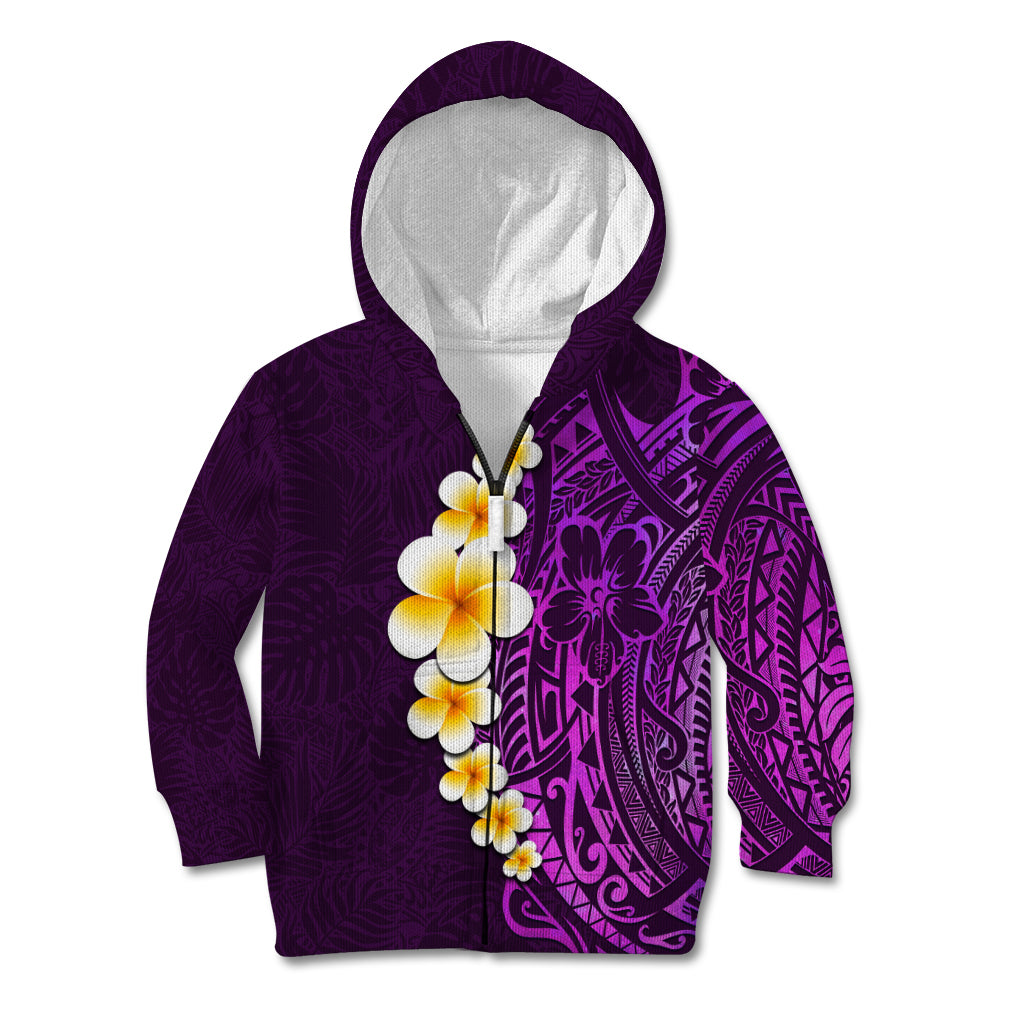 Purple Tropical Plumeria With Galaxy Polynesian Art Kid Hoodie LT14 Zip Hoodie Purple - Polynesian Pride