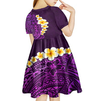 Purple Tropical Plumeria With Galaxy Polynesian Art Kid Short Sleeve Dress LT14 - Polynesian Pride