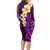 Purple Tropical Plumeria With Galaxy Polynesian Art Long Sleeve Bodycon Dress LT14 - Polynesian Pride