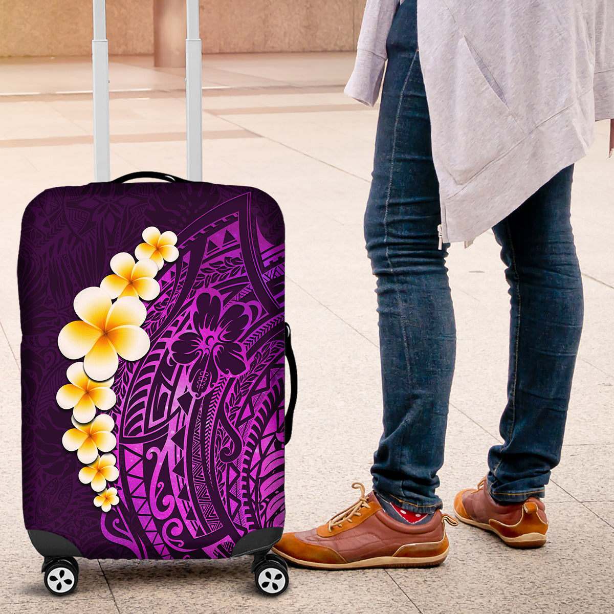 Purple Tropical Plumeria With Galaxy Polynesian Art Luggage Cover LT14 Purple - Polynesian Pride