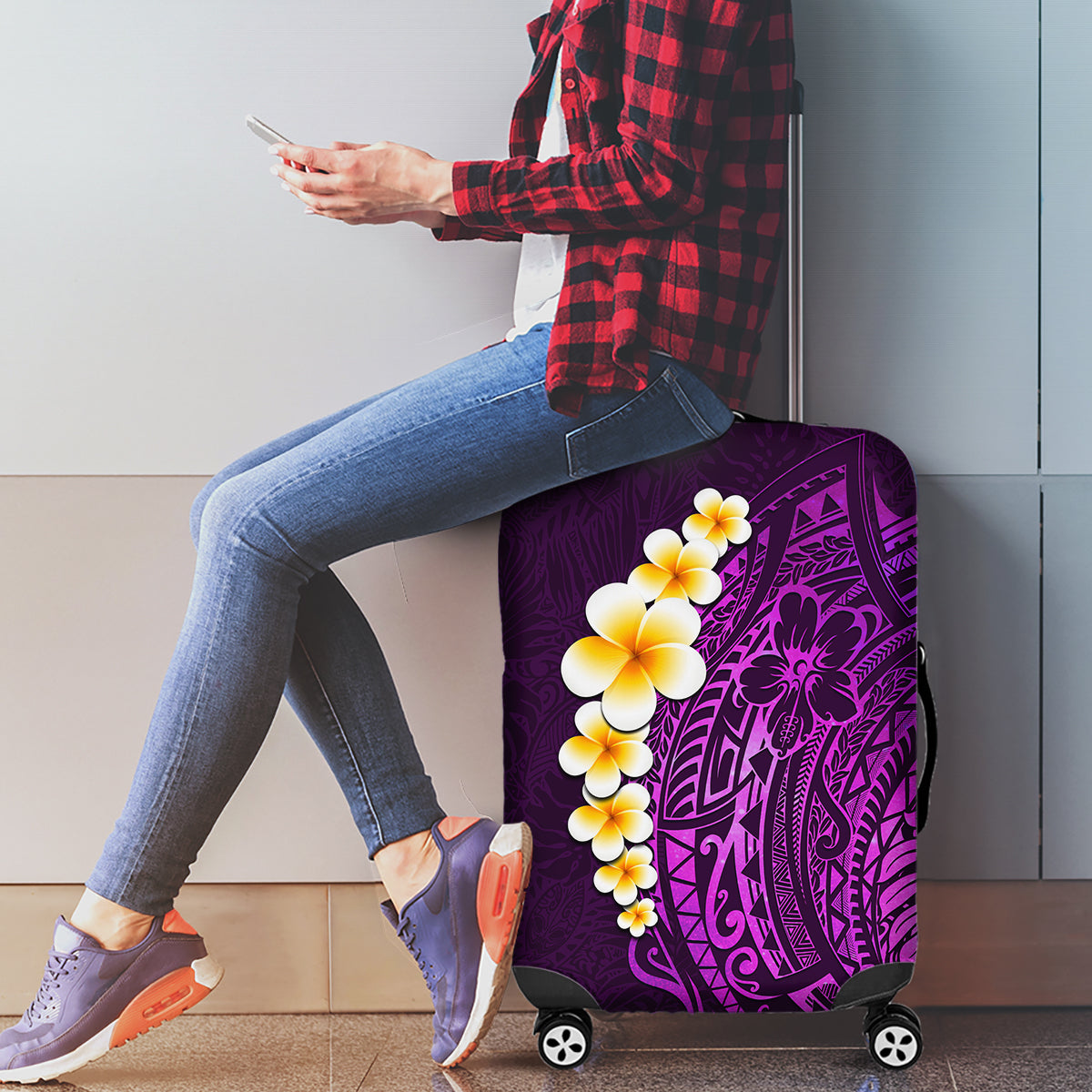 Purple Tropical Plumeria With Galaxy Polynesian Art Luggage Cover LT14 - Polynesian Pride